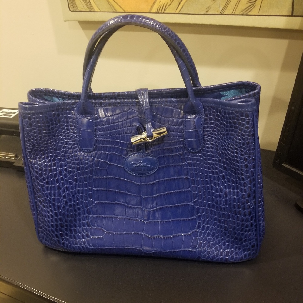 Longchamp Roseau Black Croc Embossed Tote Bag - Picture 5 of 6